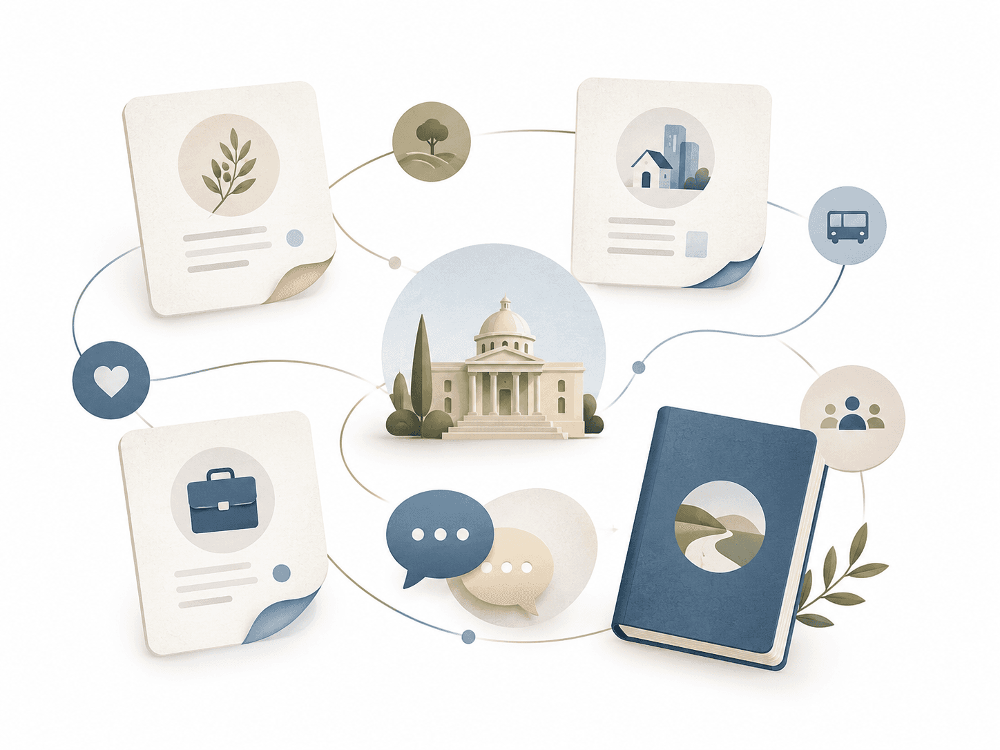 A calm reading scene with sources and references gathered in a single place, sorted by trust